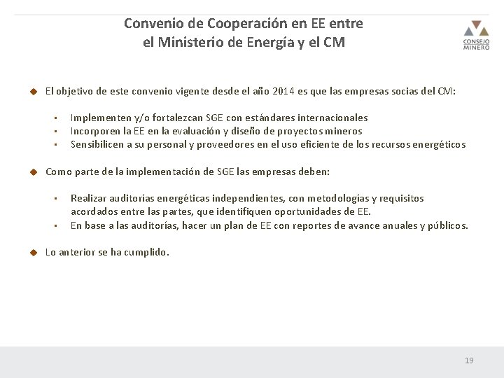 Convenio de Cooperación en EE entre el Ministerio de Energía y el CM u