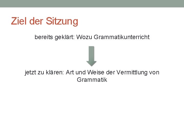 Ziel der Sitzung bereits geklärt: Wozu Grammatikunterricht jetzt zu klären: Art und Weise der