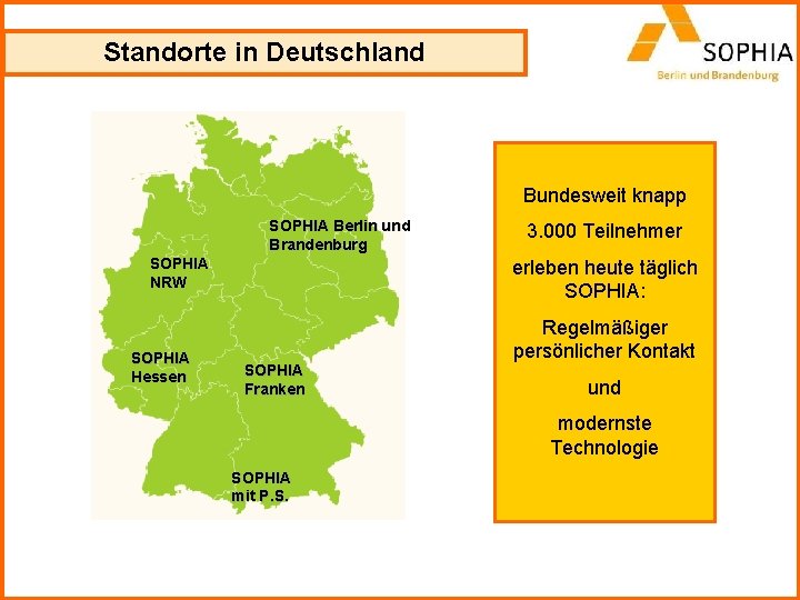 Standorte in Deutschland Bundesweit knapp SOPHIA Berlin und Brandenburg SOPHIA NRW SOPHIA Hessen 3.