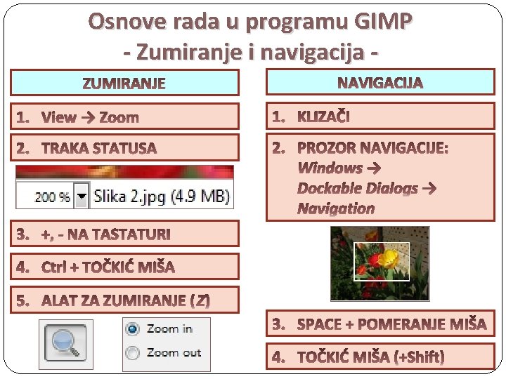 Osnove rada u programu GIMP - Zumiranje i navigacija ZUMIRANJE NAVIGACIJA 1. View →