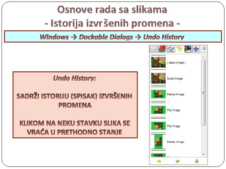Osnove rada sa slikama - Istorija izvr šenih promena Windows → Dockable Dialogs →