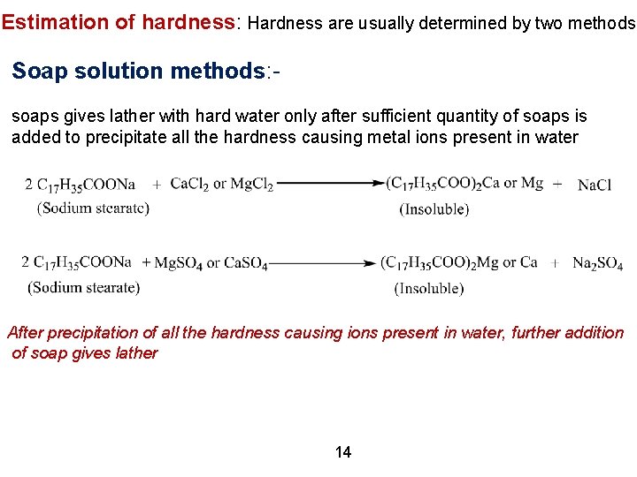 Estimation of hardness: Hardness are usually determined by two methods Soap solution methods: soaps