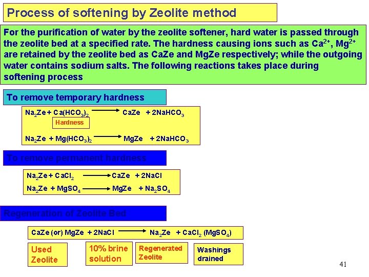 Process of softening by Zeolite method For the purification of water by the zeolite