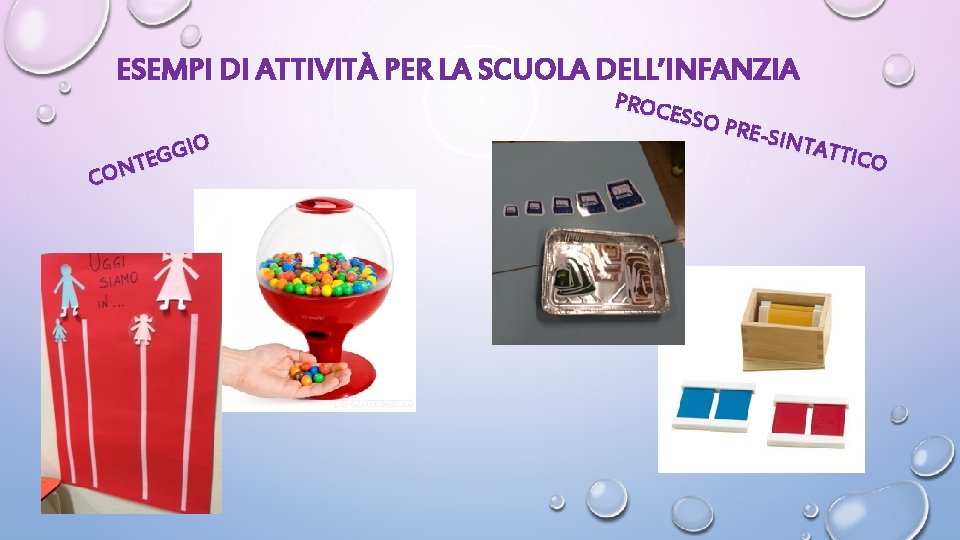 ESEMPI DI ATTIVITÀ PER LA SCUOLA DELL’INFANZIA O I G EG T N CO