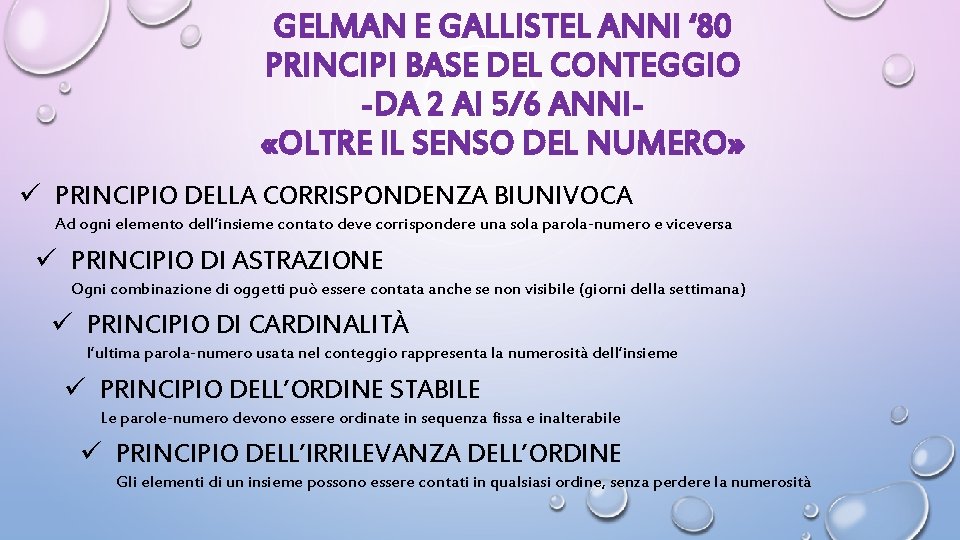 GELMAN E GALLISTEL ANNI ‘ 80 PRINCIPI BASE DEL CONTEGGIO -DA 2 AI 5/6