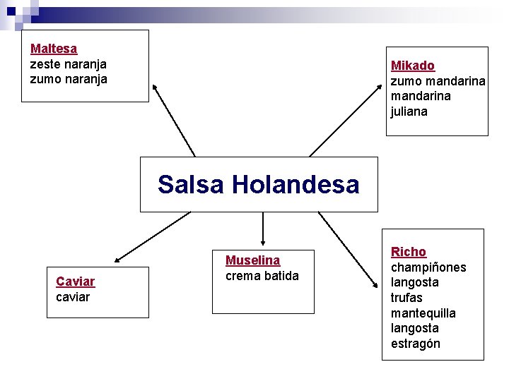 Maltesa zeste naranja zumo naranja Mikado zumo mandarina juliana Salsa Holandesa Caviar caviar Muselina