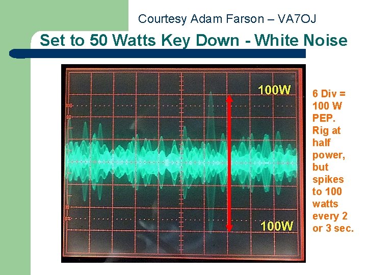 Courtesy Adam Farson – VA 7 OJ Set to 50 Watts Key Down -
