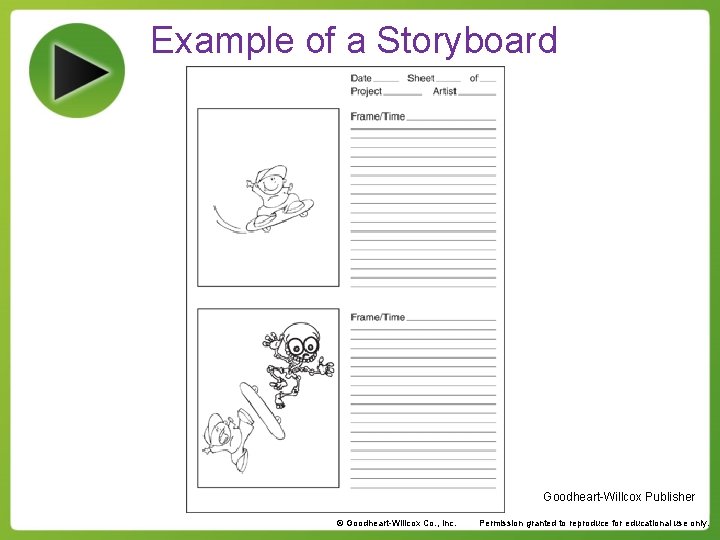 Example of a Storyboard Goodheart-Willcox Publisher © Goodheart-Willcox Co. , Inc. Permission granted to