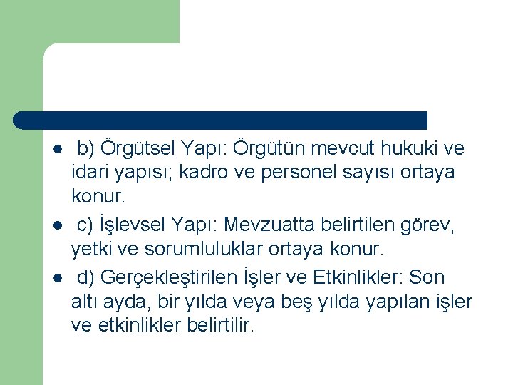 l l l b) Örgütsel Yapı: Örgütün mevcut hukuki ve idari yapısı; kadro ve