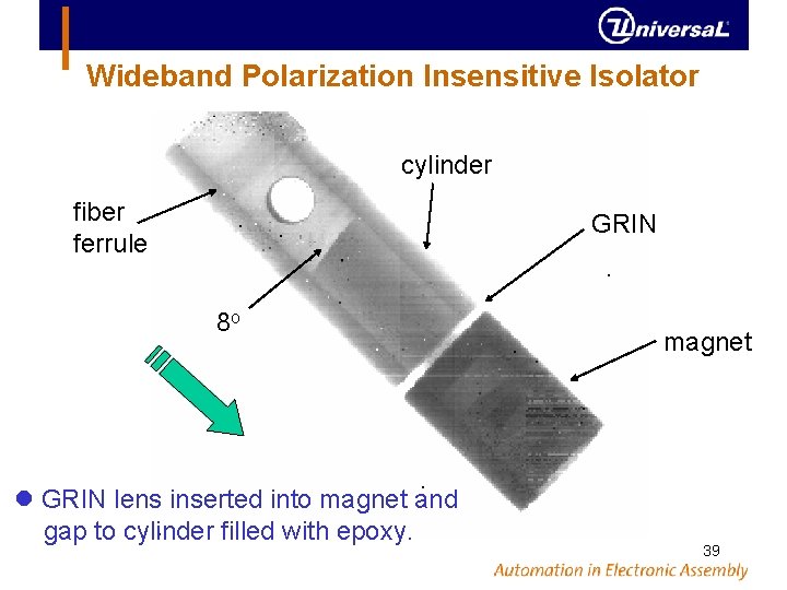 Wideband Polarization Insensitive Isolator cylinder fiber ferrule GRIN 8 o GRIN lens inserted into