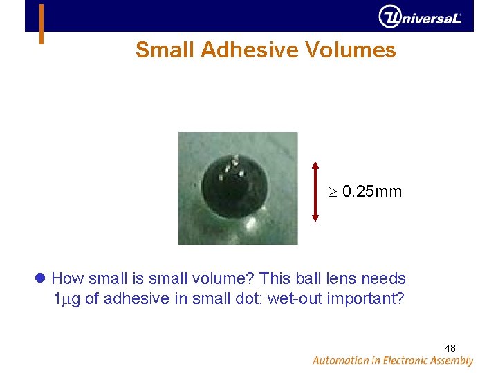 Small Adhesive Volumes 0. 25 mm How small is small volume? This ball lens