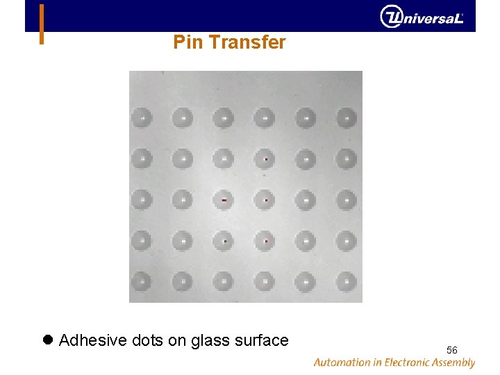 Pin Transfer Adhesive dots on glass surface 56 