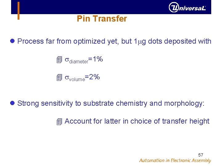 Pin Transfer Process far from optimized yet, but 1 g dots deposited with diameter=1%