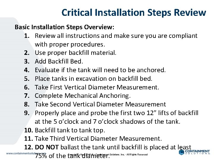 Critical Installation Steps Review Basic Installation Steps Overview: 1. Review all instructions and make