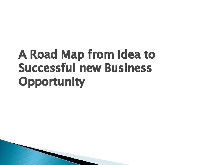A Road Map from Idea to Successful new Business Opportunity 