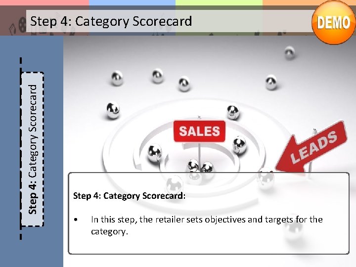 Step 4: Category Scorecard: • In this step, the retailer sets objectives and targets