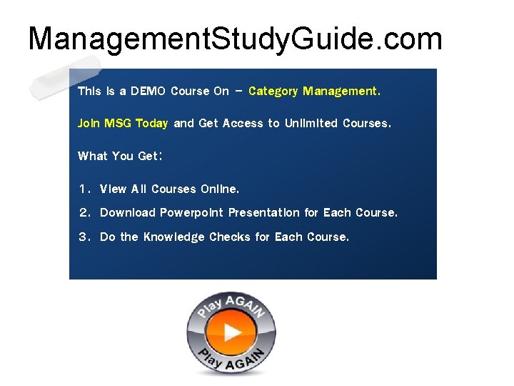 Management. Study. Guide. com This is a DEMO Course On – Category Management. Join