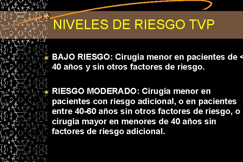 NIVELES DE RIESGO TVP BAJO RIESGO: Cirugía menor en pacientes de < 40 años