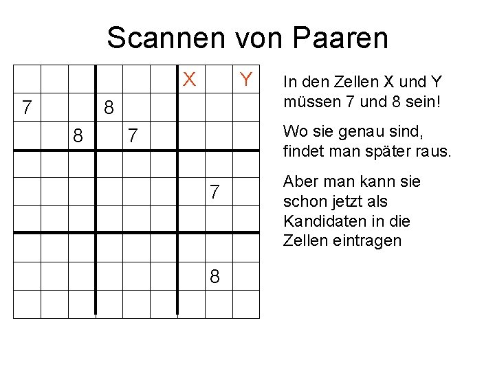 Scannen von Paaren X 7 Y 8 8 In den Zellen X und Y