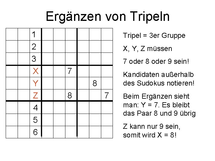 Ergänzen von Tripeln 1 2 3 X Y Z 4 5 6 Tripel =