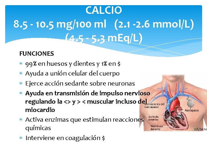 CALCIO 8. 5 - 10. 5 mg/100 ml (2. 1 -2. 6 mmol/L) (4.