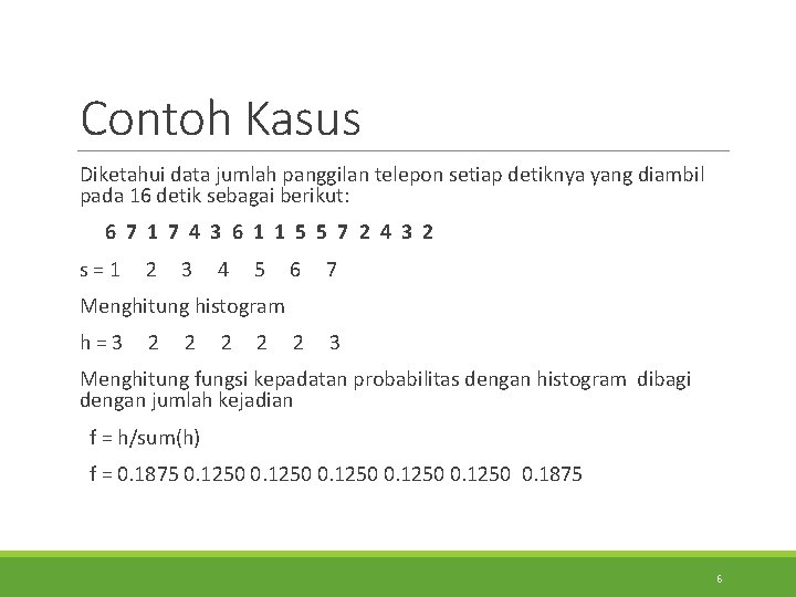 Contoh Kasus Diketahui data jumlah panggilan telepon setiap detiknya yang diambil pada 16 detik