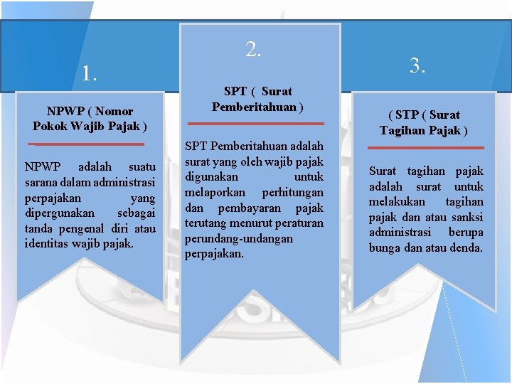 1. NPWP ( Nomor Pokok Wajib Pajak ) NPWP adalah suatu sarana dalam administrasi