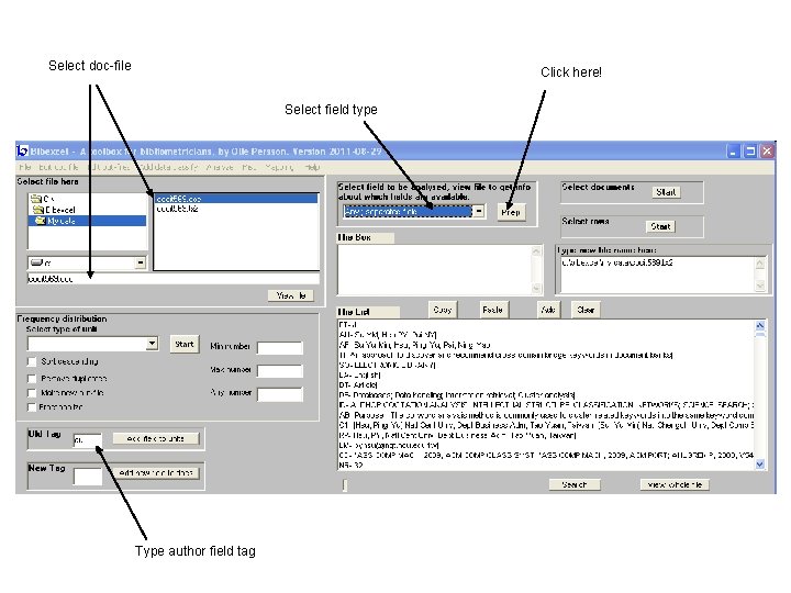 Select doc-file Click here! Select field type Type author field tag 