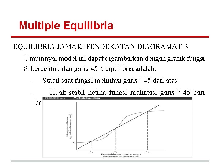 Multiple Equilibria EQUILIBRIA JAMAK: PENDEKATAN DIAGRAMATIS Umumnya, model ini dapat digambarkan dengan grafik fungsi