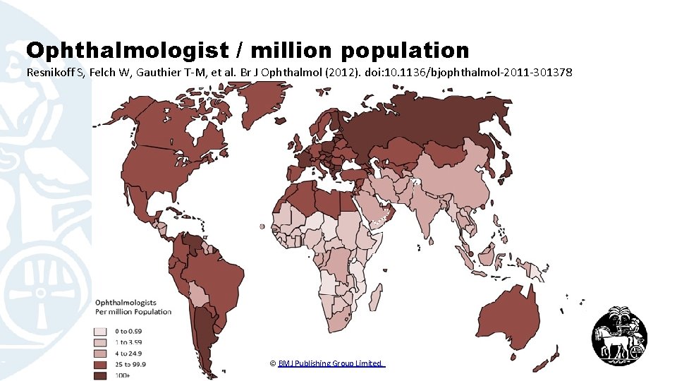 Ophthalmologist / million population Resnikoff S, Felch W, Gauthier T-M, et al. Br J