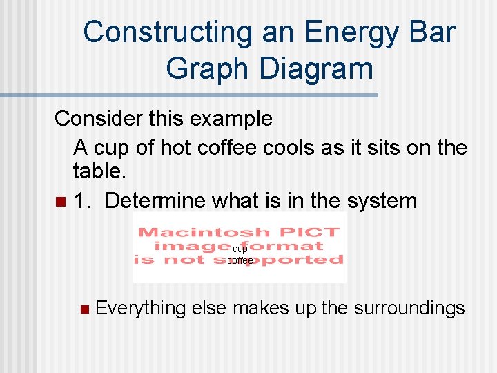 Constructing an Energy Bar Graph Diagram Consider this example A cup of hot coffee