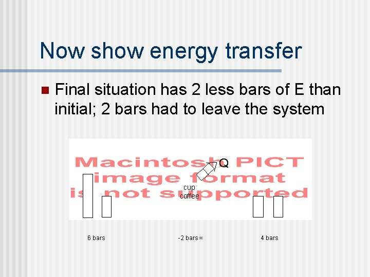 Now show energy transfer n Final situation has 2 less bars of E than