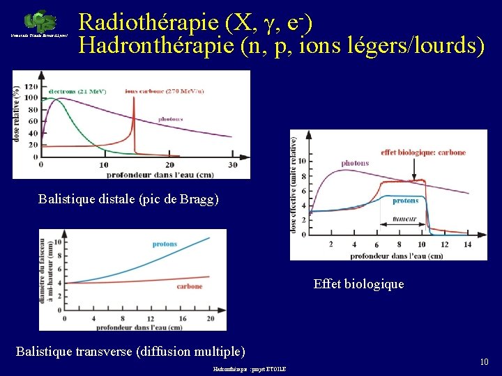 Université Claude Bernard Lyon 1 Radiothérapie (X, , e-) Hadronthérapie (n, p, ions légers/lourds)