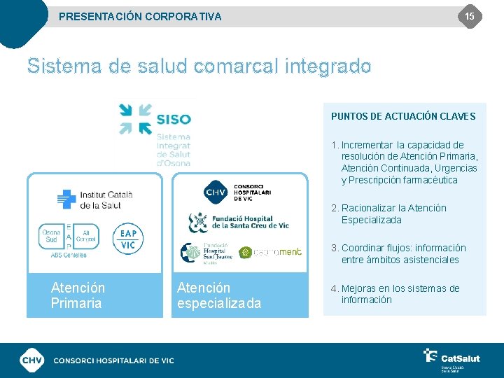 PRESENTACIÓN CORPORATIVA 15 Sistema de salud comarcal integrado PUNTOS DE ACTUACIÓN CLAVES 1. Incrementar