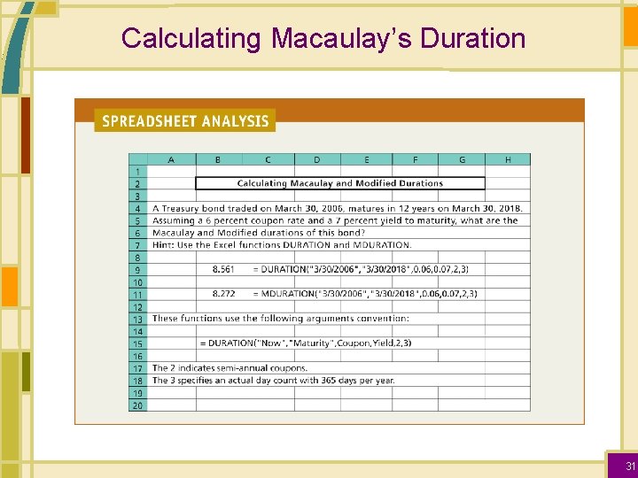 Calculating Macaulay’s Duration 31 