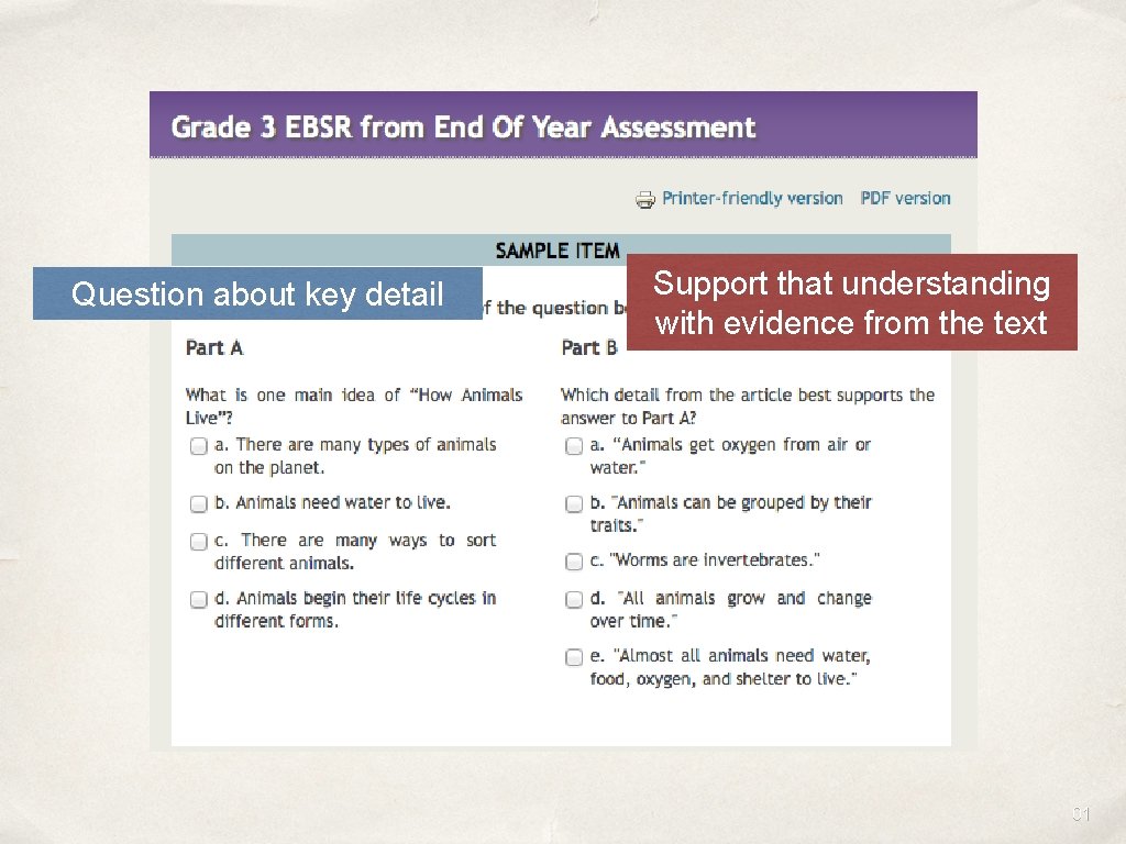 Question about key detail Support that understanding with evidence from the text 01 