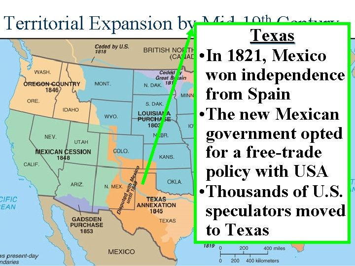 Territorial Expansion by Mid-19 th Century Texas • In 1821, Mexico won independence from