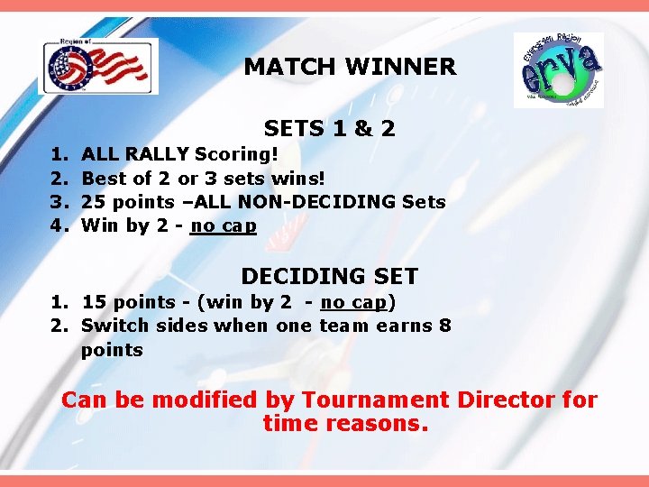 MATCH WINNER SETS 1 & 2 1. 2. 3. 4. ALL RALLY Scoring! Best