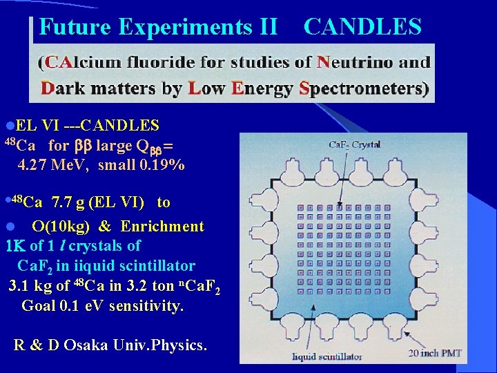 Future Experiments II l. EL VI ---CANDLES 48 Ca for bb large Q =
