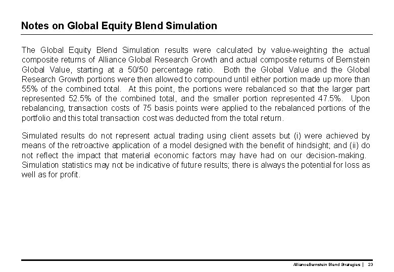 Notes on Global Equity Blend Simulation The Global Equity Blend Simulation results were calculated