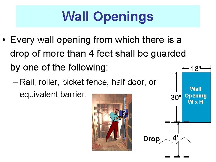 Wall Openings • Every wall opening from which there is a drop of more