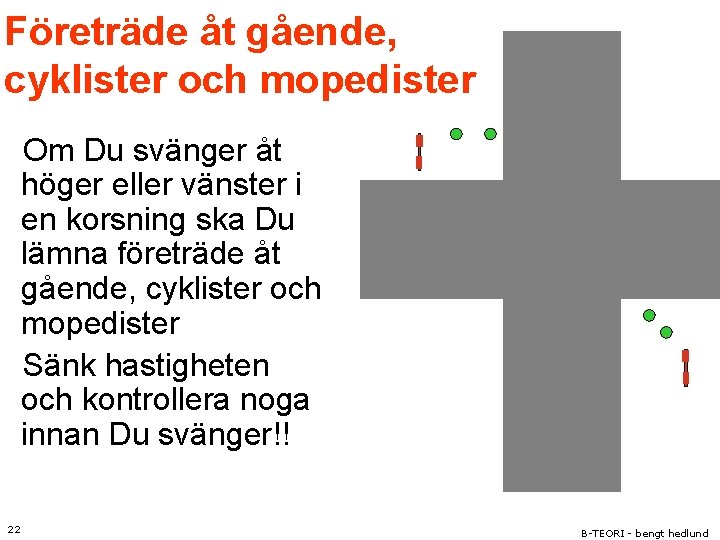 Företräde åt gående, cyklister och mopedister Om Du svänger åt höger eller vänster i