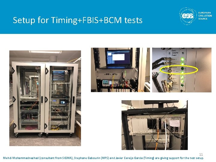 Setup for Timing+FBIS+BCM tests 11 Mehdi Mohammadnezhad (consultant from SIGMA), Stephane Gabourin (MPS) and