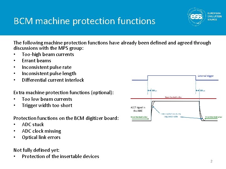 BCM machine protection functions The following machine protection functions have already been defined and