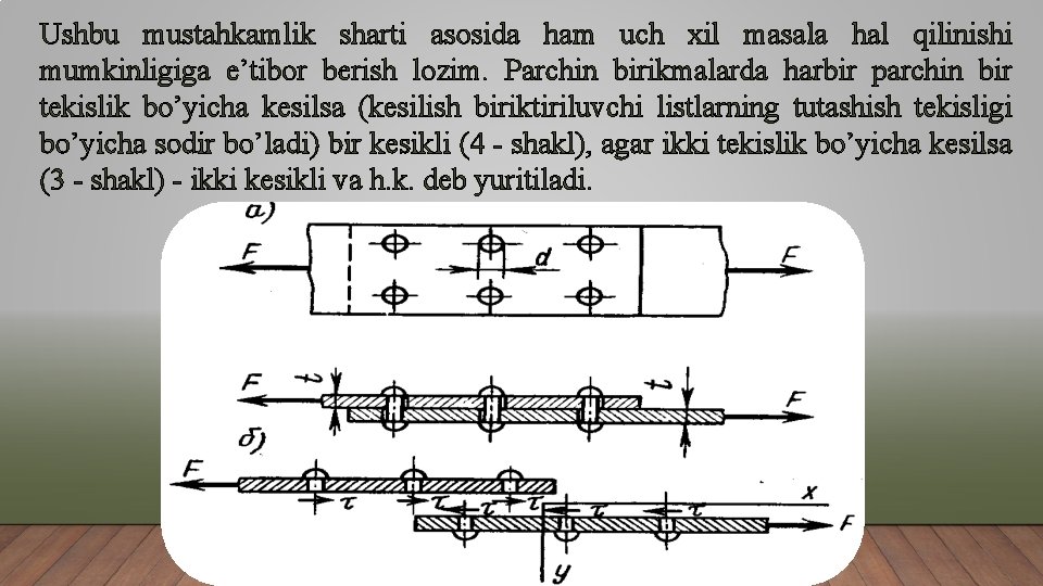 Ushbu mustahkamlik sharti asosida ham uch xil masala hal qilinishi mumkinligiga e’tibor berish lozim.