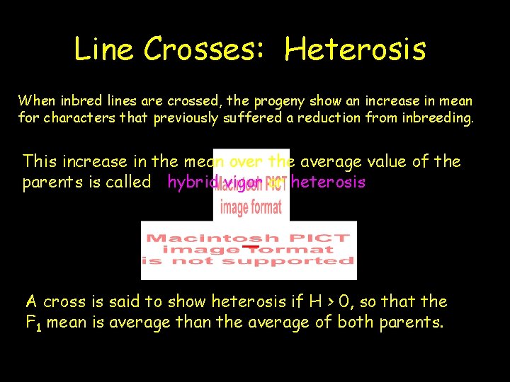 Line Crosses: Heterosis When inbred lines are crossed, the progeny show an increase in