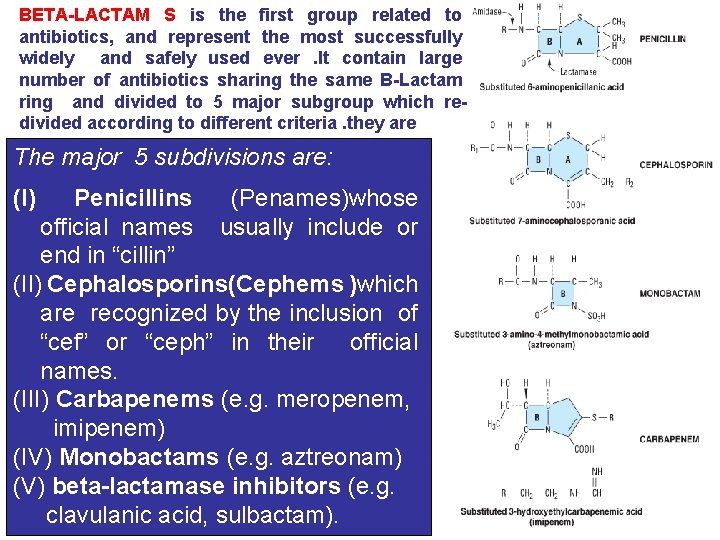 BETA-LACTAM S is the first group related to antibiotics, and represent the most successfully