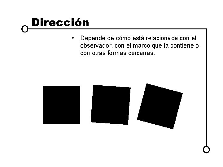 Dirección • Depende de cómo está relacionada con el observador, con el marco que