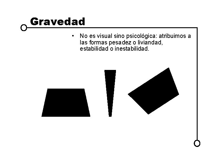 Gravedad • No es visual sino psicológica: atribuimos a las formas pesadez o liviandad,