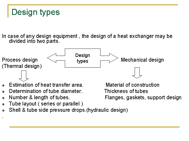 Design types In case of any design equipment , the design of a heat